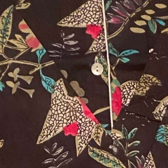 NWOT Handmade, Hand Block Print, Cotton Pajama Set In Black Floral - Picture 3 of 6